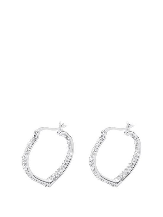 front image of the-love-silver-collection-sterling-silver-double-crystal-set-heart-shaped-creole-earrings