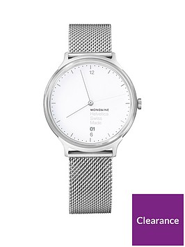 mondaine-mondainehelvetica-no1-light-ladies-watch-38mm-with-date-stainless-steel-case-white-dial-stainless-steel-mesh-bracelet