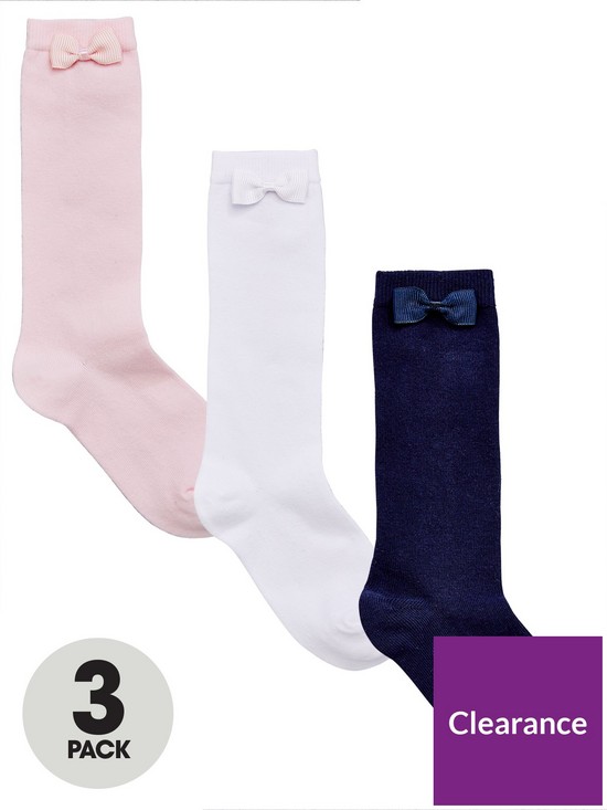 front image of v-by-very-girls-3-pack-knee-high-bow-socks-multi