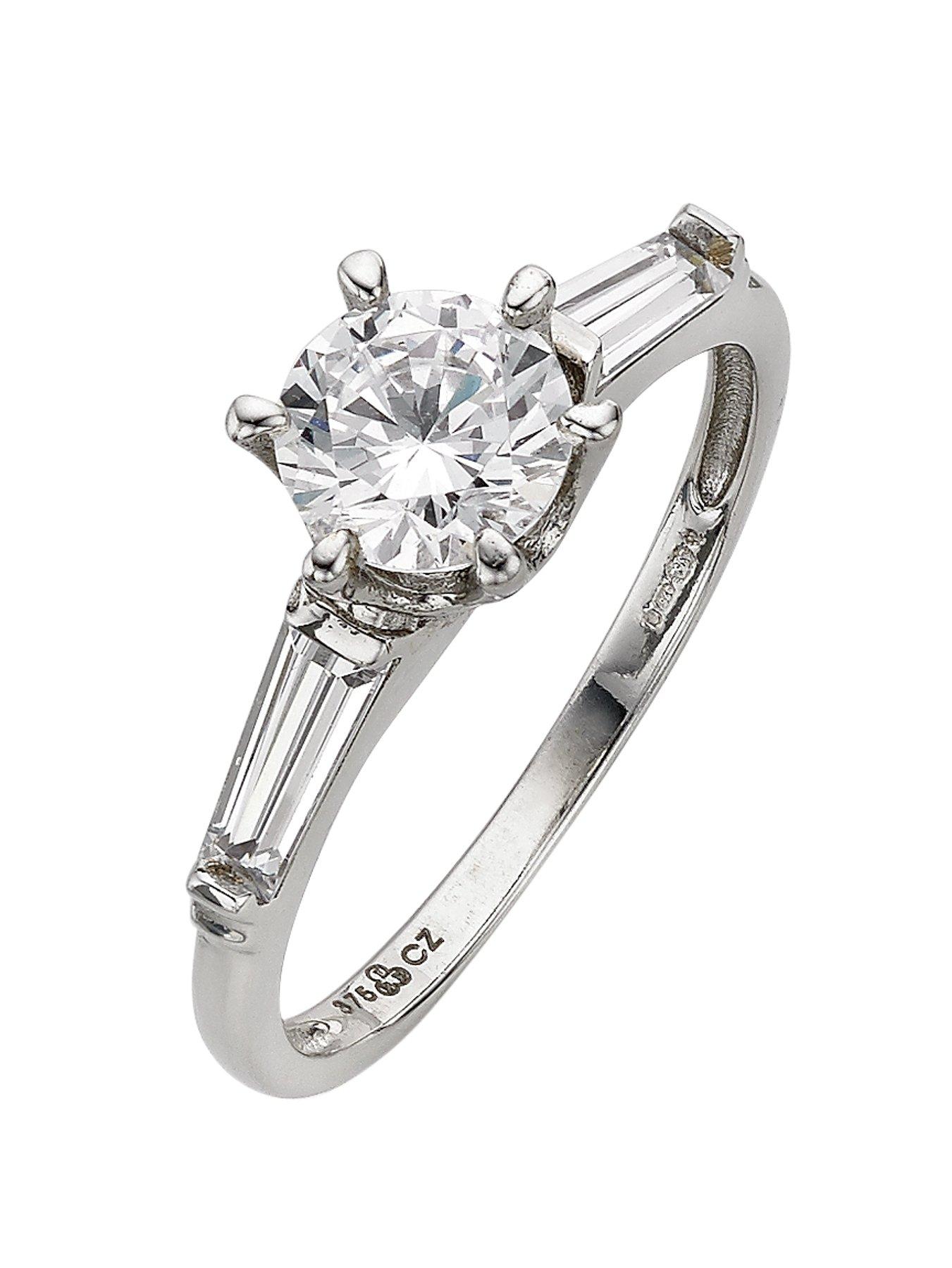 The Love Collection 9 Carat White Gold CZ Solitaire Ring with Graduated ...