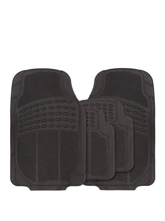 front image of streetwize-accessories-explorer-black-heavy-duty-rubber-mat-4-piece-set