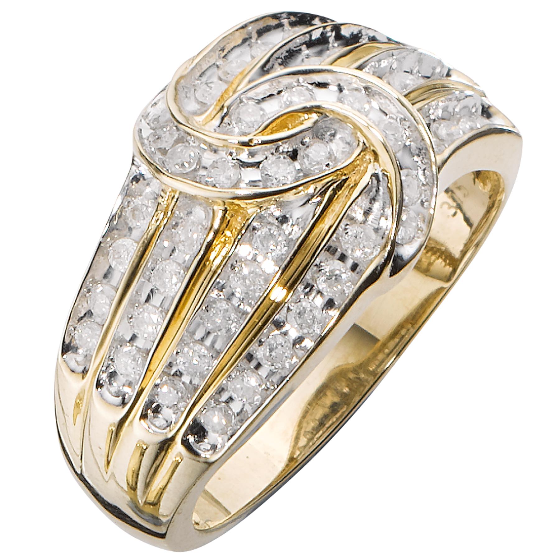 undefined 9 Carat Yellow Gold 50 Point Diamond Four Row Knot Ring