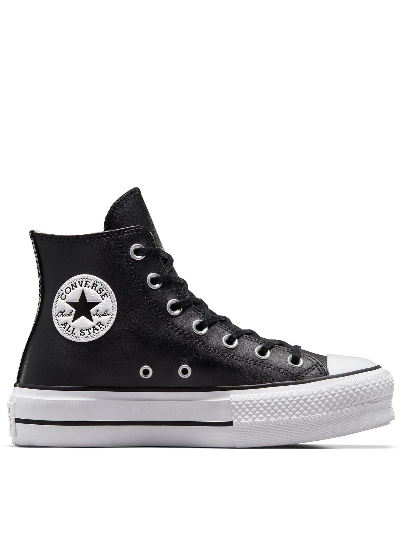 Converse Womens Leather Lift Hi Trainers - Black | littlewoods.com