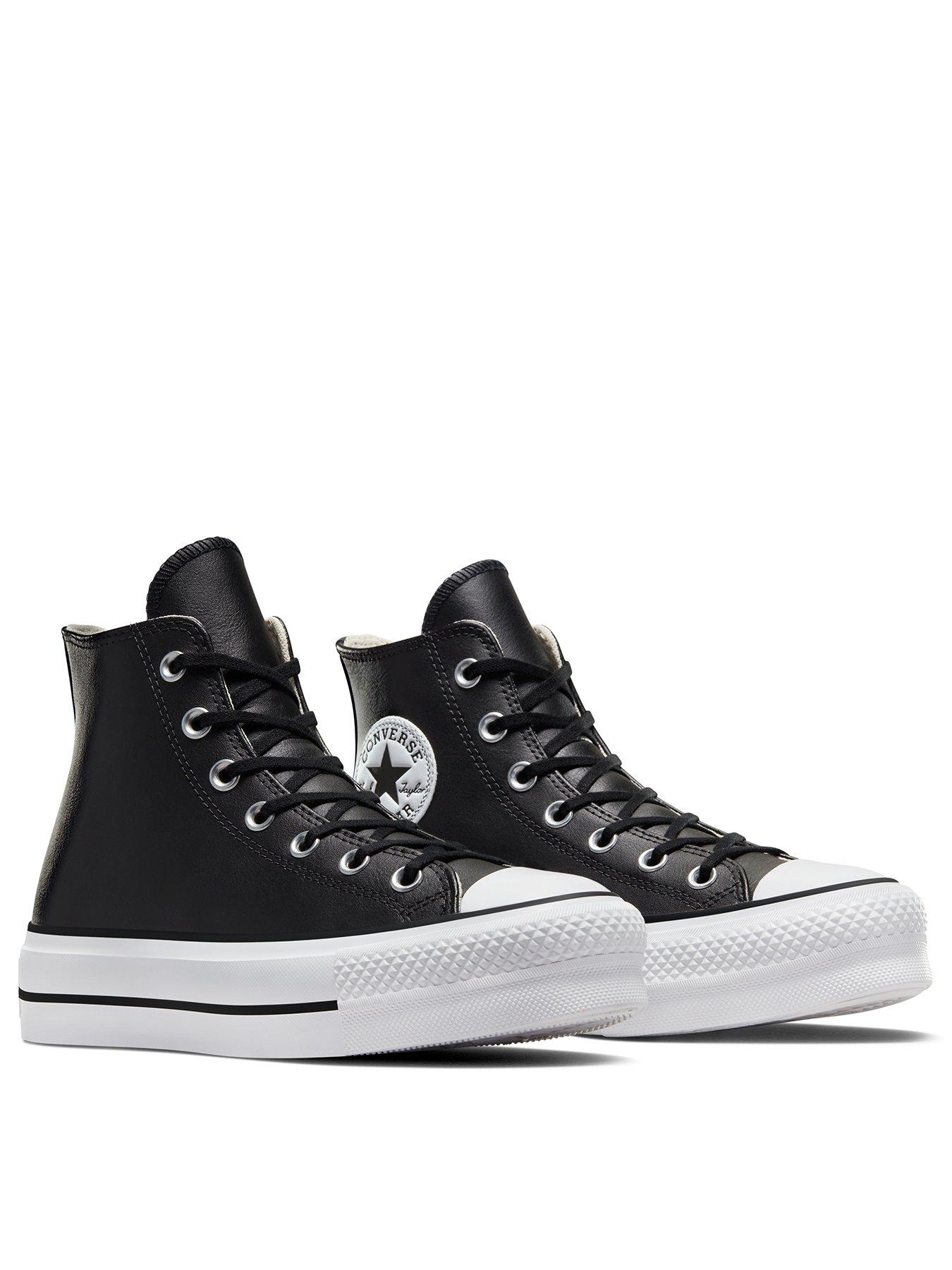 Black leather converse trainers best sale