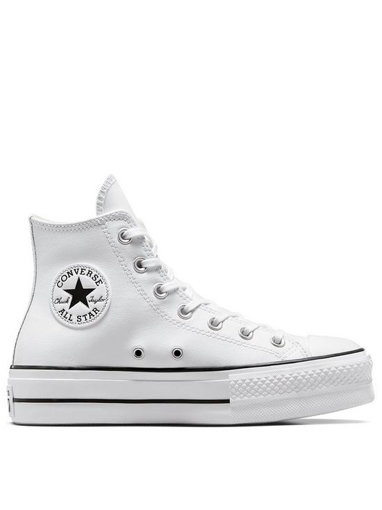 front image of converse-womens-leather-lift-hi-trainers-whiteblack