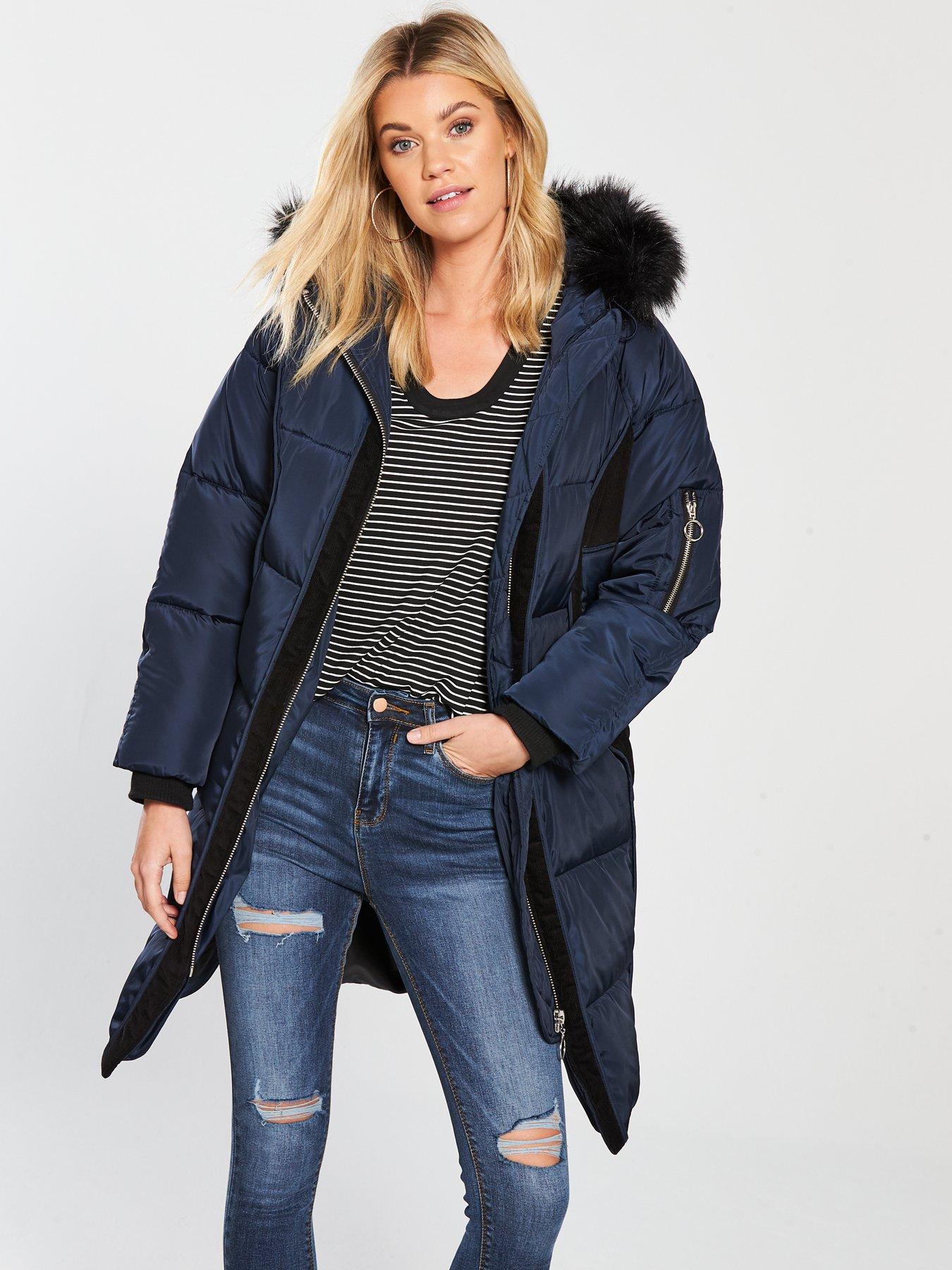 lipsy luxe faux fur trimmed hood parka