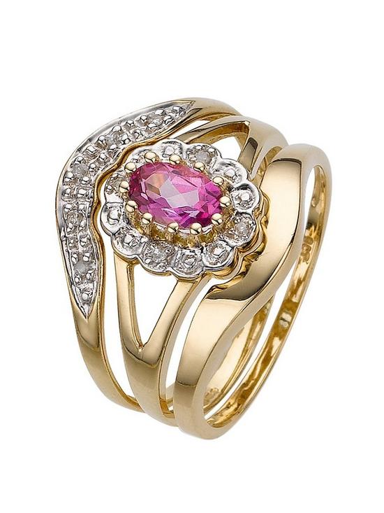 front image of love-gem-9-carat-yellow-gold-5-point-diamond-and-amethyst-three-piece-bridal-set