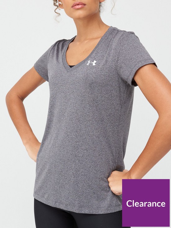 front image of under-armour-tech-tee-grey