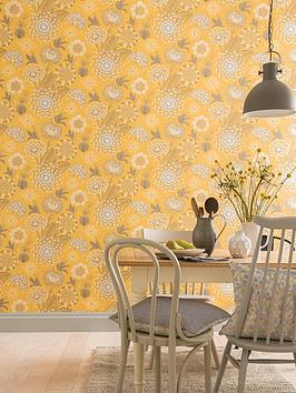 ARTHOUSE Arthouse Vintage Bloom Wallpaper - Mustard Yellow Picture