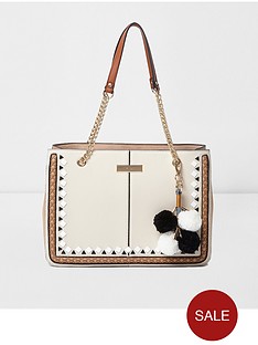 Faux Leather River Island Bags Purses Women River Island Pom Tote Bag Beige