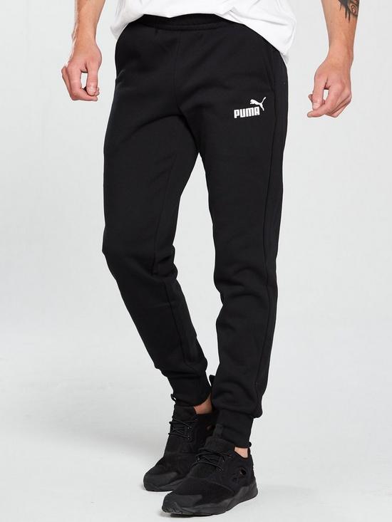 front image of puma-elevated-essentials-slim-joggers-black