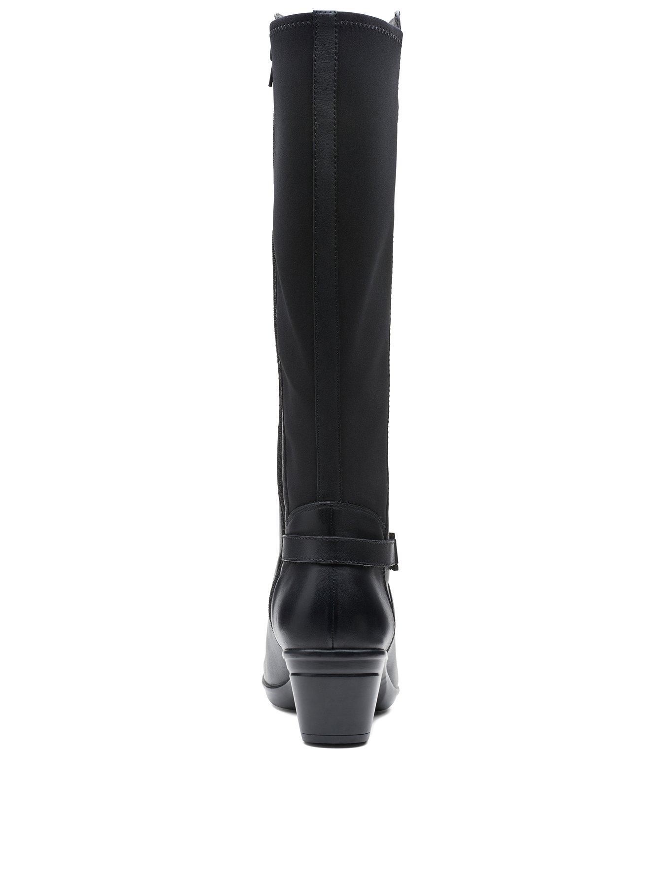 clarks black leather knee high boots