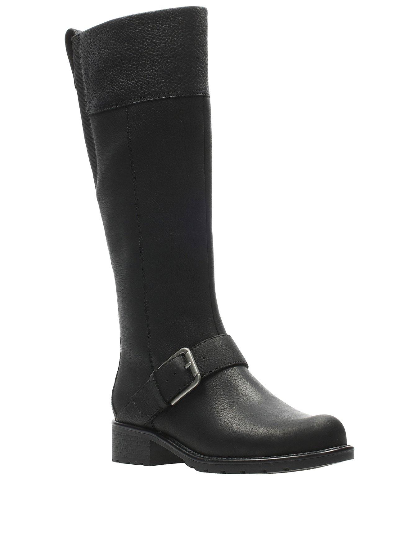 clarks black leather knee high boots