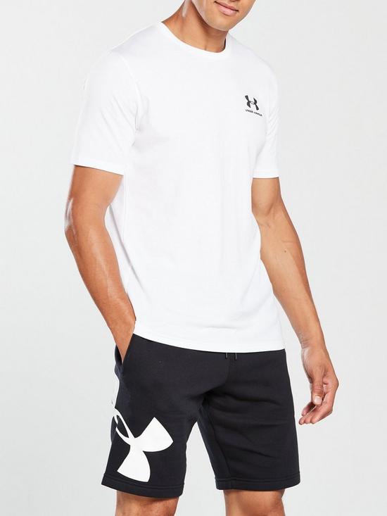 front image of under-armour-trainingnbspsportstyle-left-chest-logo-t-shirt-white