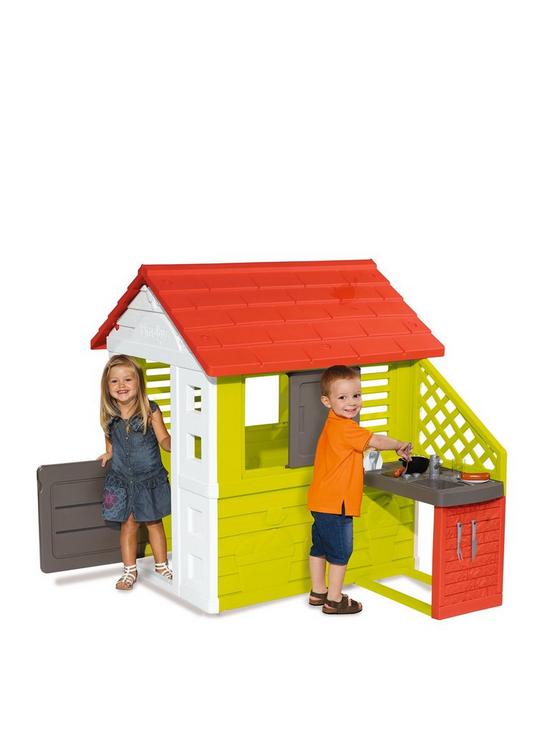 front image of smoby-nature-playhouse-with-summer-kitchen
