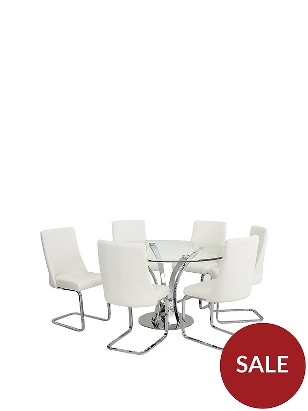 Alice 130 Cm Round Dining Table 6, Round Glass Dining Table And 6 Chairs