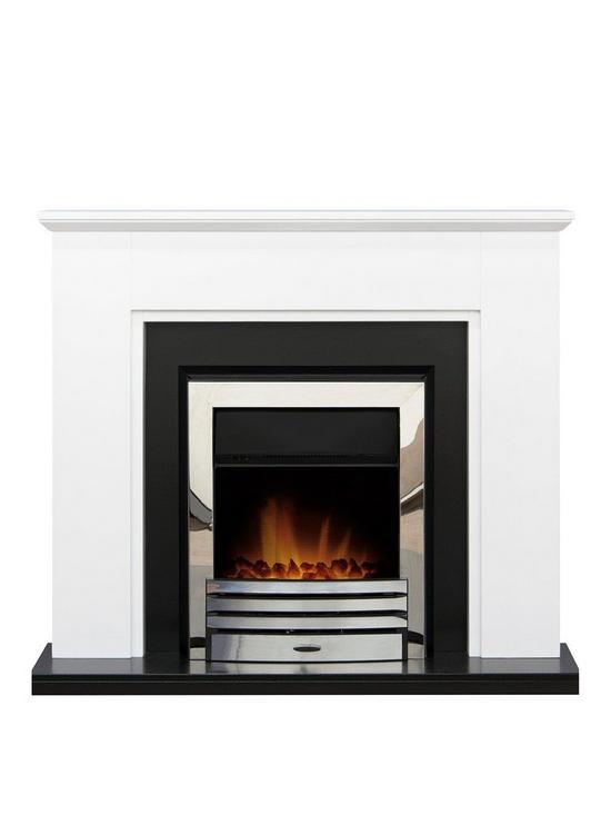 front image of adam-fires-fireplaces-greenwich-fireplace-in-white-amp-black-with-eclipse-chrome-electric-fire