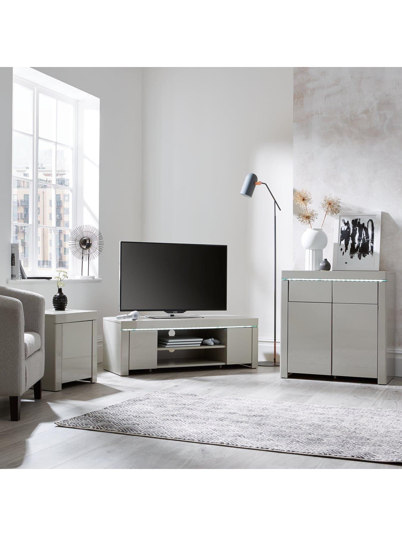 Atlantic High Gloss TV Unit with LED Lights Grey fits up to 60 inch TV