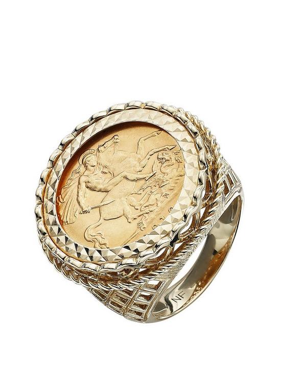 front image of love-gold-9-carat-yellow-gold-half-sovereign-mens-ring