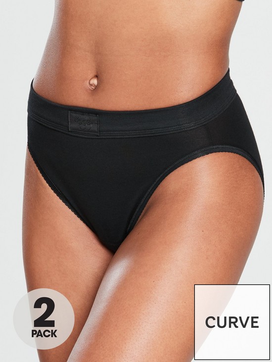 front image of sloggi-2-pack-double-comfort-tai-briefs-black