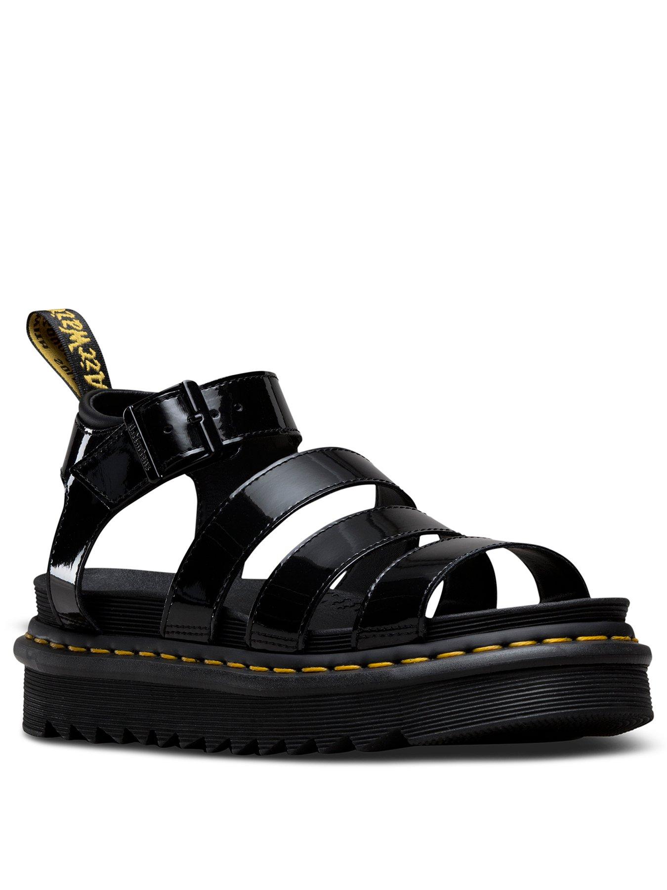 dr martens blaire strappy flat sandals in silver