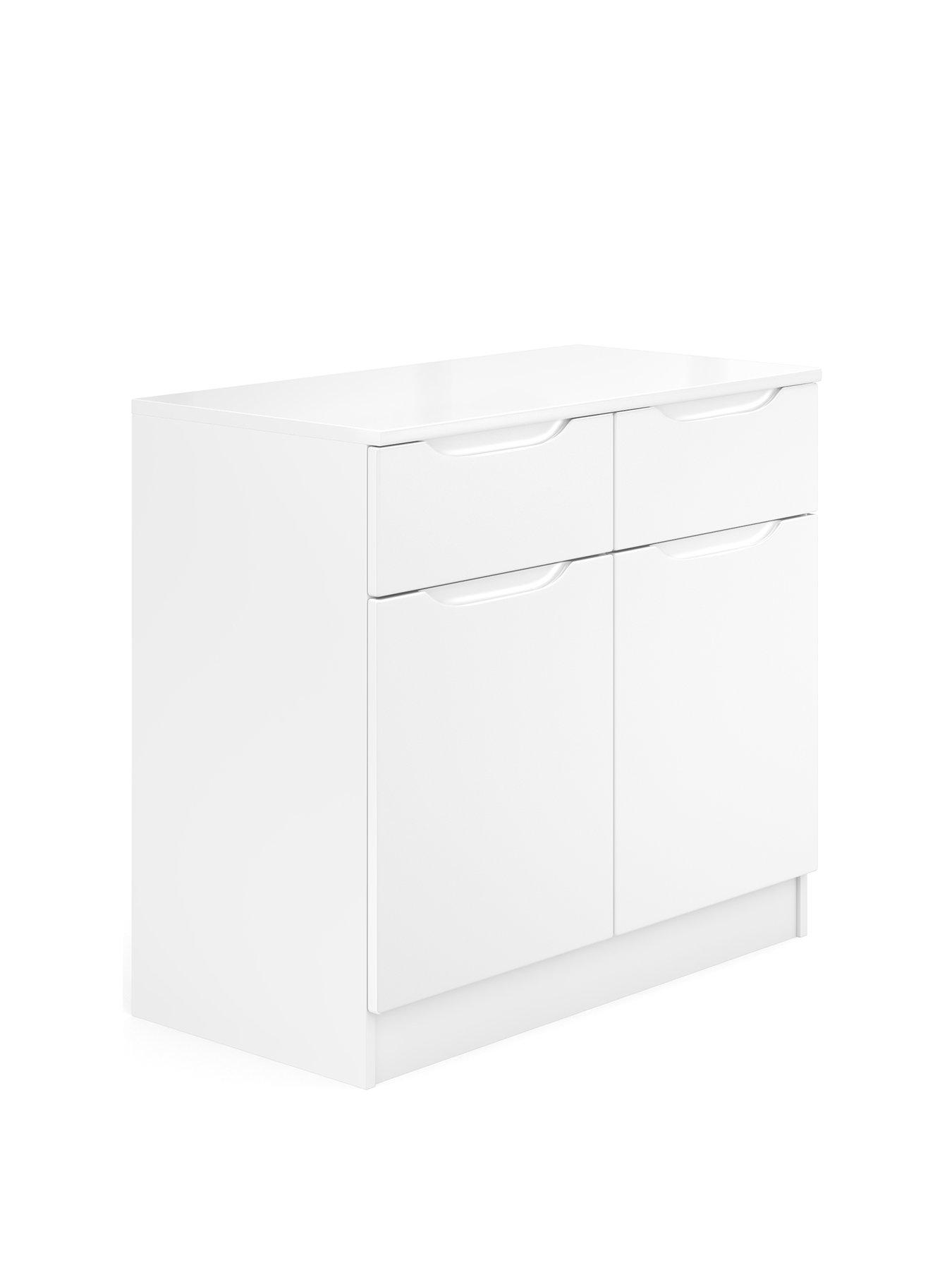 White gloss store narrow sideboard