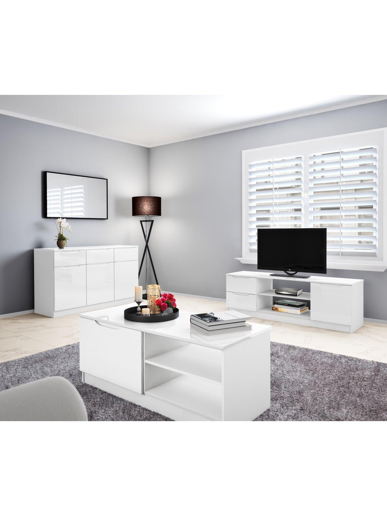 Image 6 of 6 of One Call Bilbao Ready Assembled Compact High Gloss Sideboard - White
