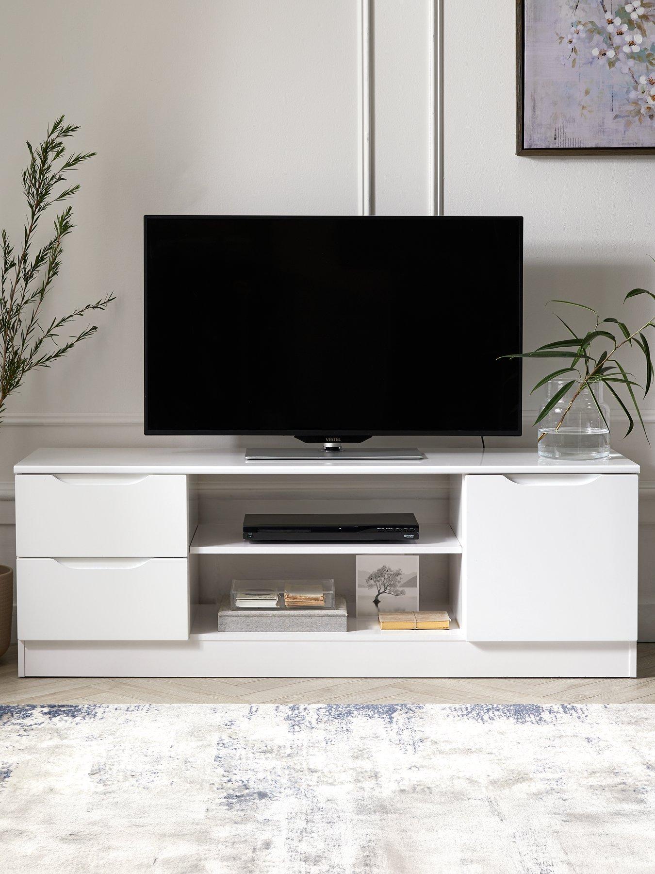 undefined Bilbao Ready Assembled High Gloss Large TV Unit - White - fits up to 65 inch TV