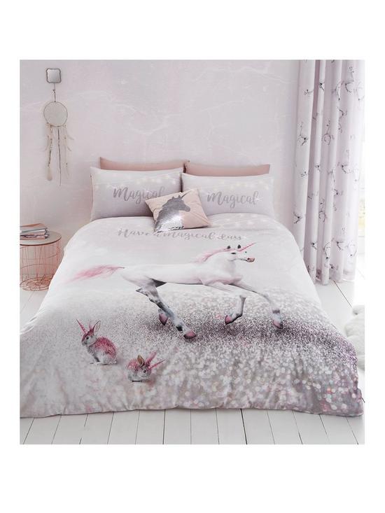 stillFront image of catherine-lansfield-enchanted-unicorn-fitted-sheet-pink