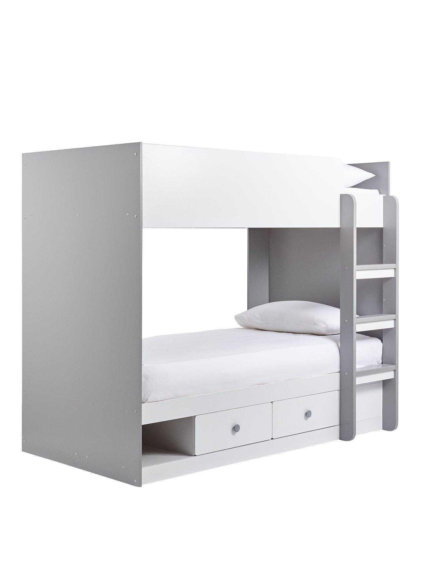 white bunk beds with storage