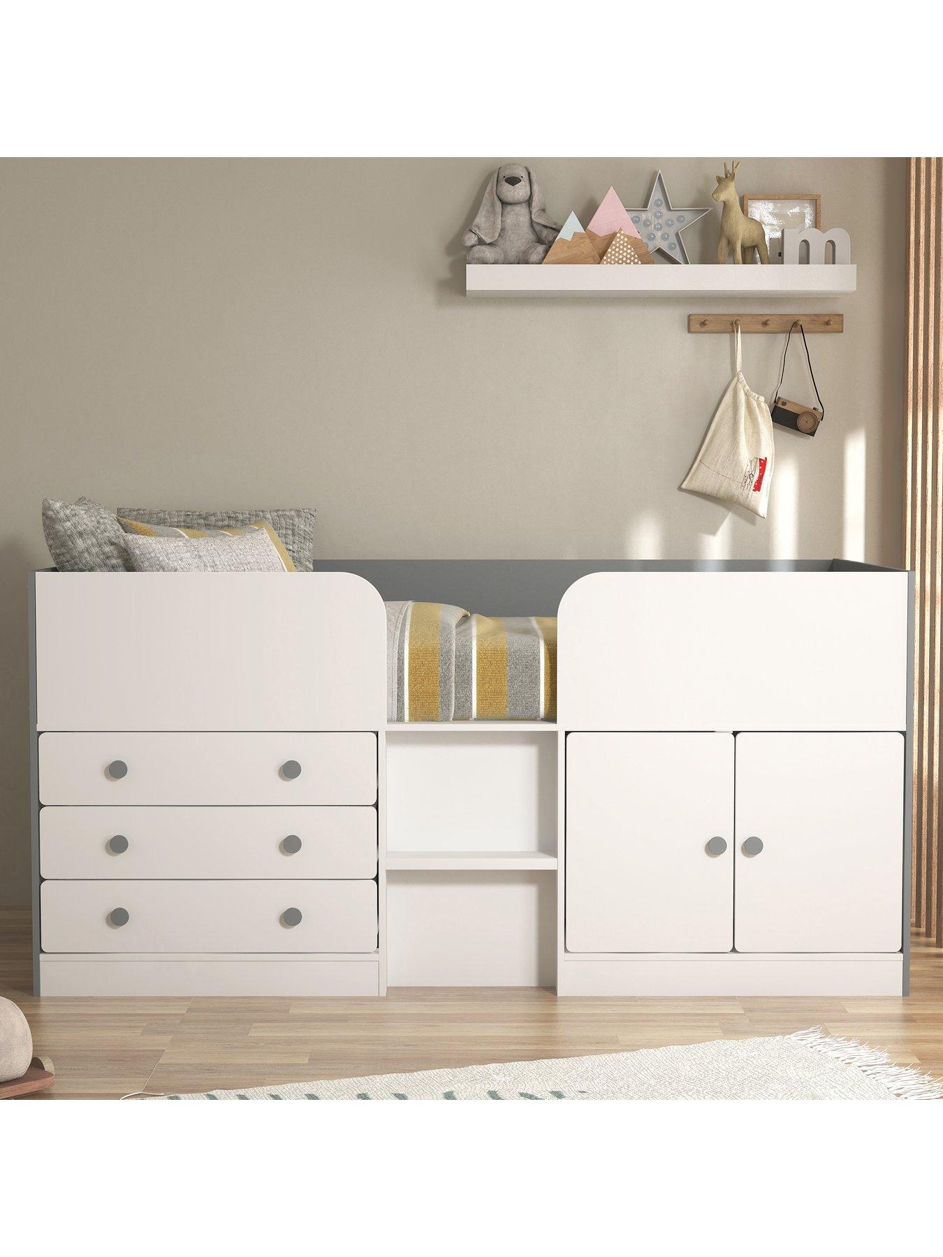 Very Home Peyton Kids Mid Sleeper Bed with Drawers, Cupboard and