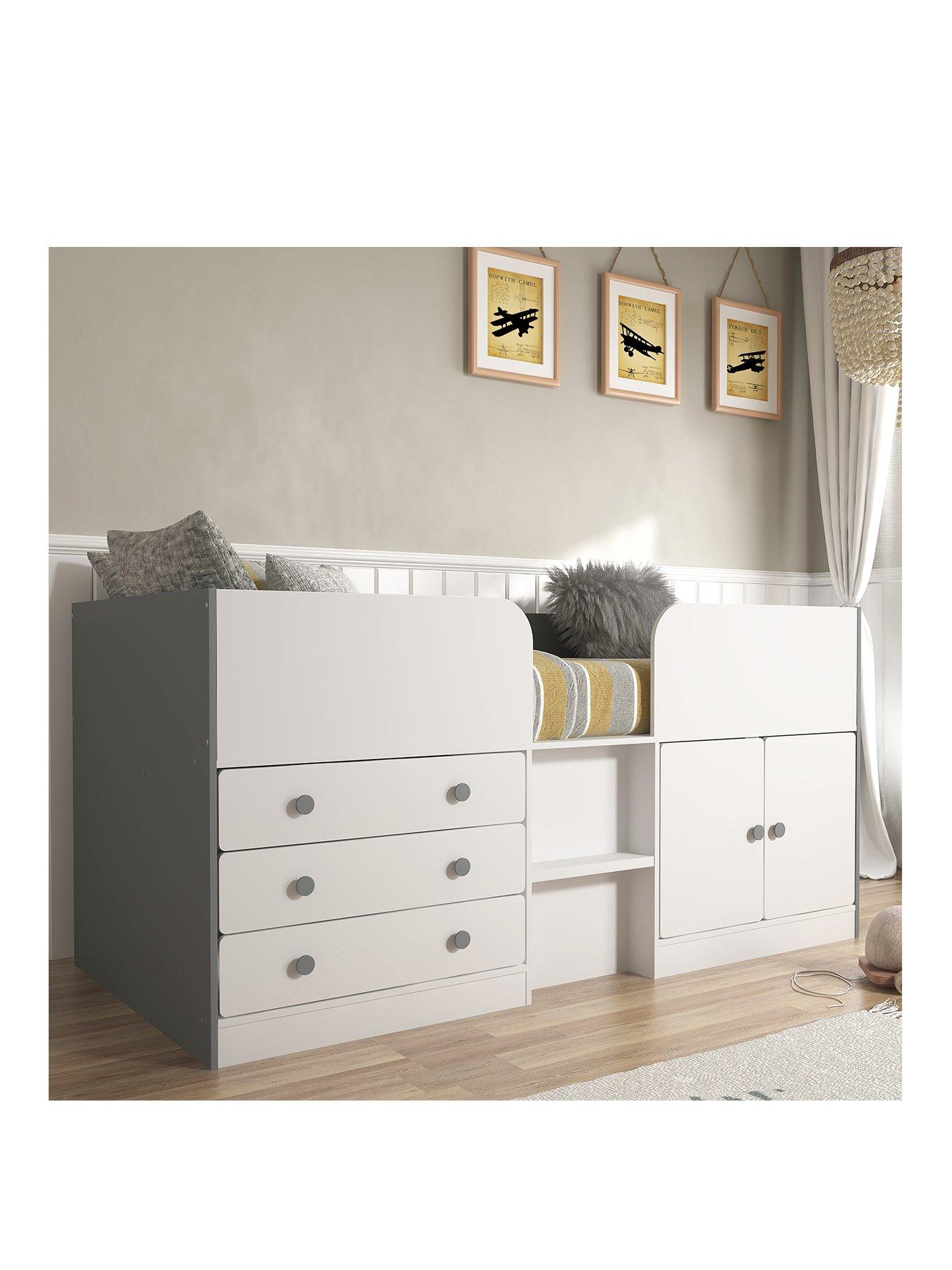 Very Home Peyton Kids Mid Sleeper Bed with Drawers, Cupboard and
