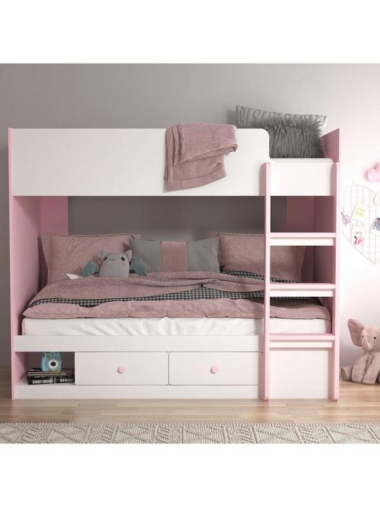 front image of peyton-storage-bunk-bed-with-mattress-options-buy-and-save-whitepink