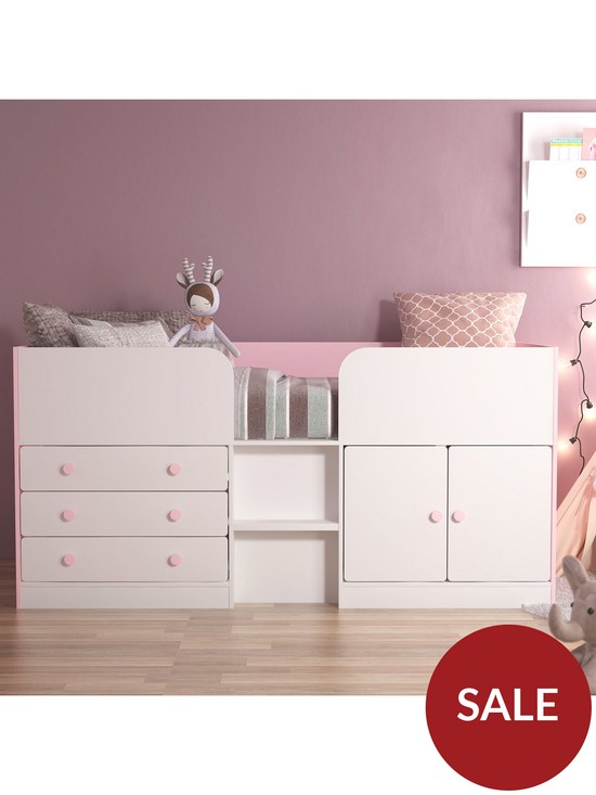 front image of peyton-kids-cabin-bed-with-drawers-cupboard-and-mattress-options-buy-and-save