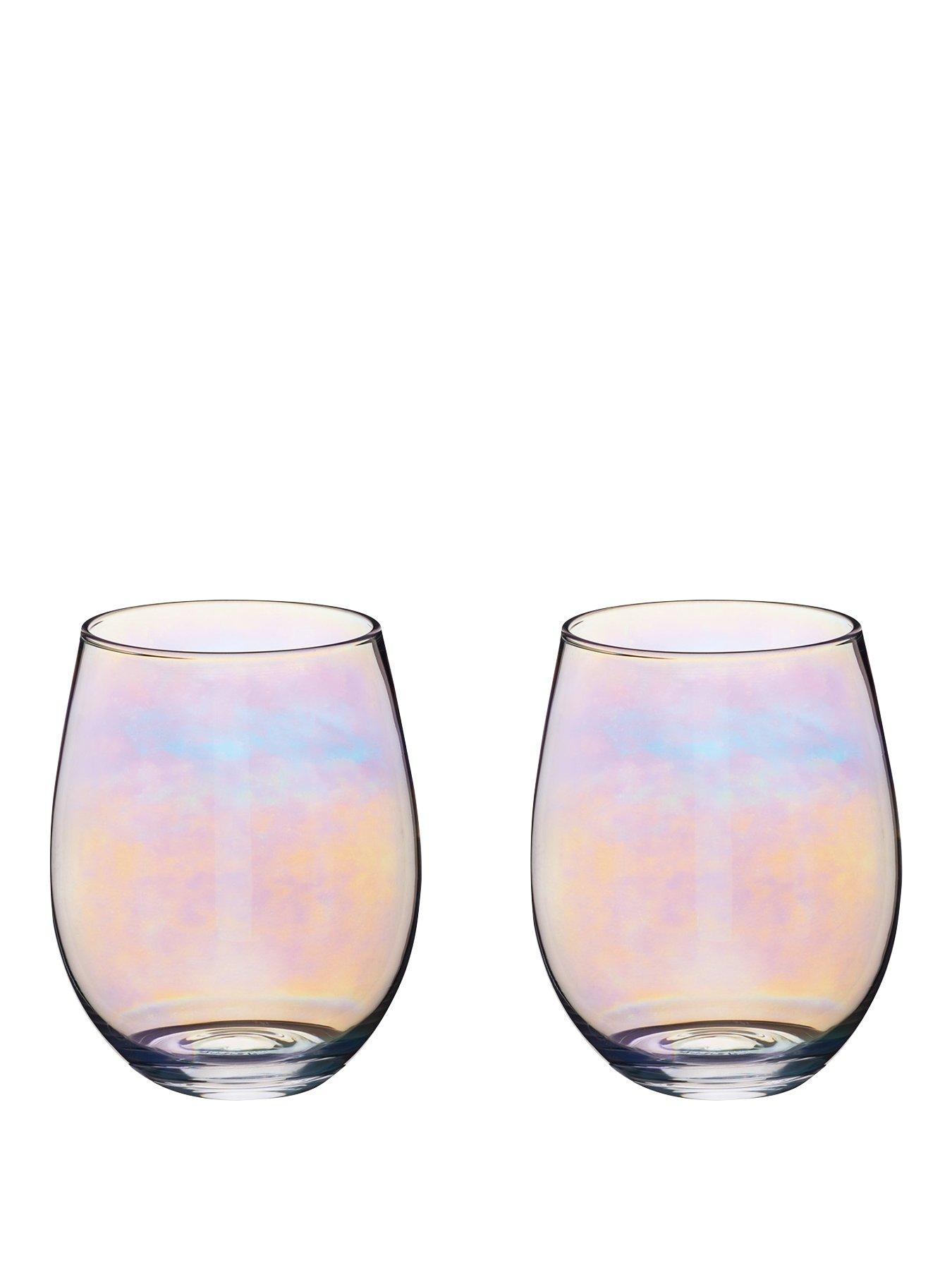 600 ml Set of 2 BarCraft Rainbow-Pearl Iridescent Tumbler Glasses 