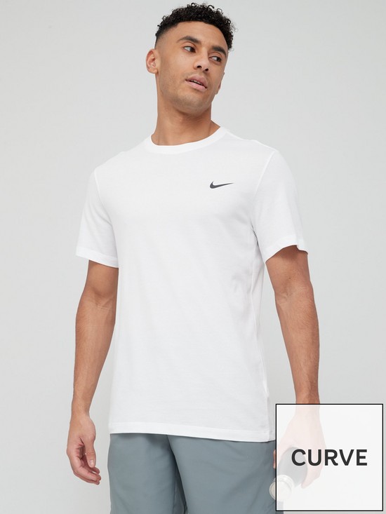 front image of nike-solid-crew-neck-training-t-shirt-plus-sizenbsp--white