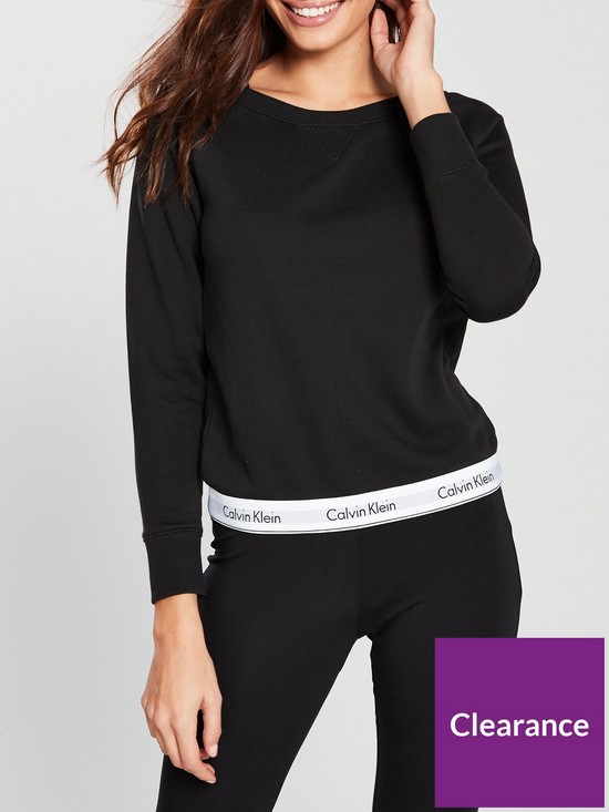 front image of calvin-klein-modern-cotton-lounge-sweater-black