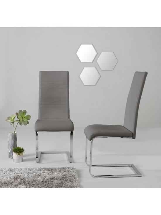 front image of pair-of-jet-faux-leather-cantilever-dining-chairs-grey