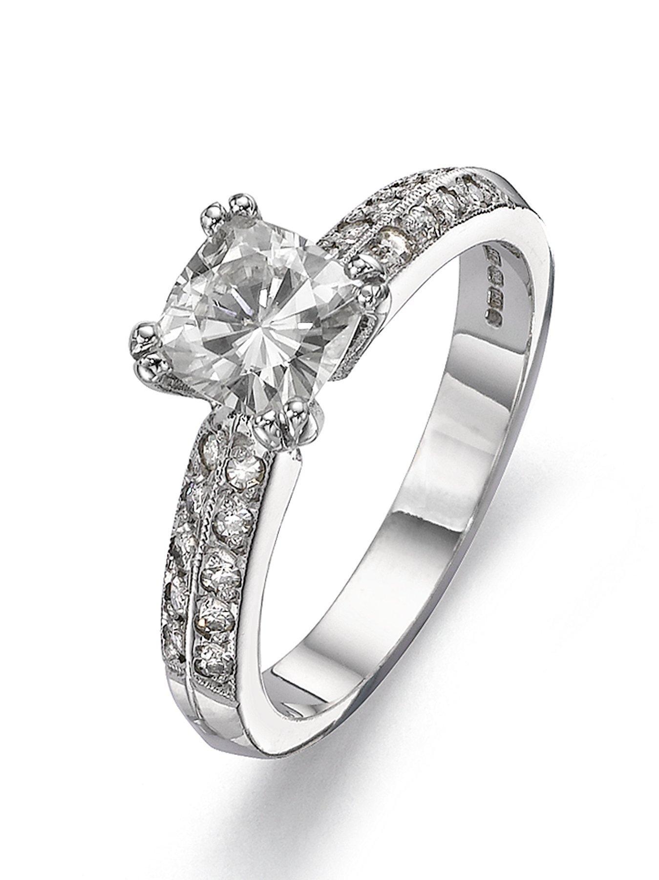 Image 1 of 3 of Moissanite 18 Carat White Gold 100pt Equivalent Cushion Cut Ring