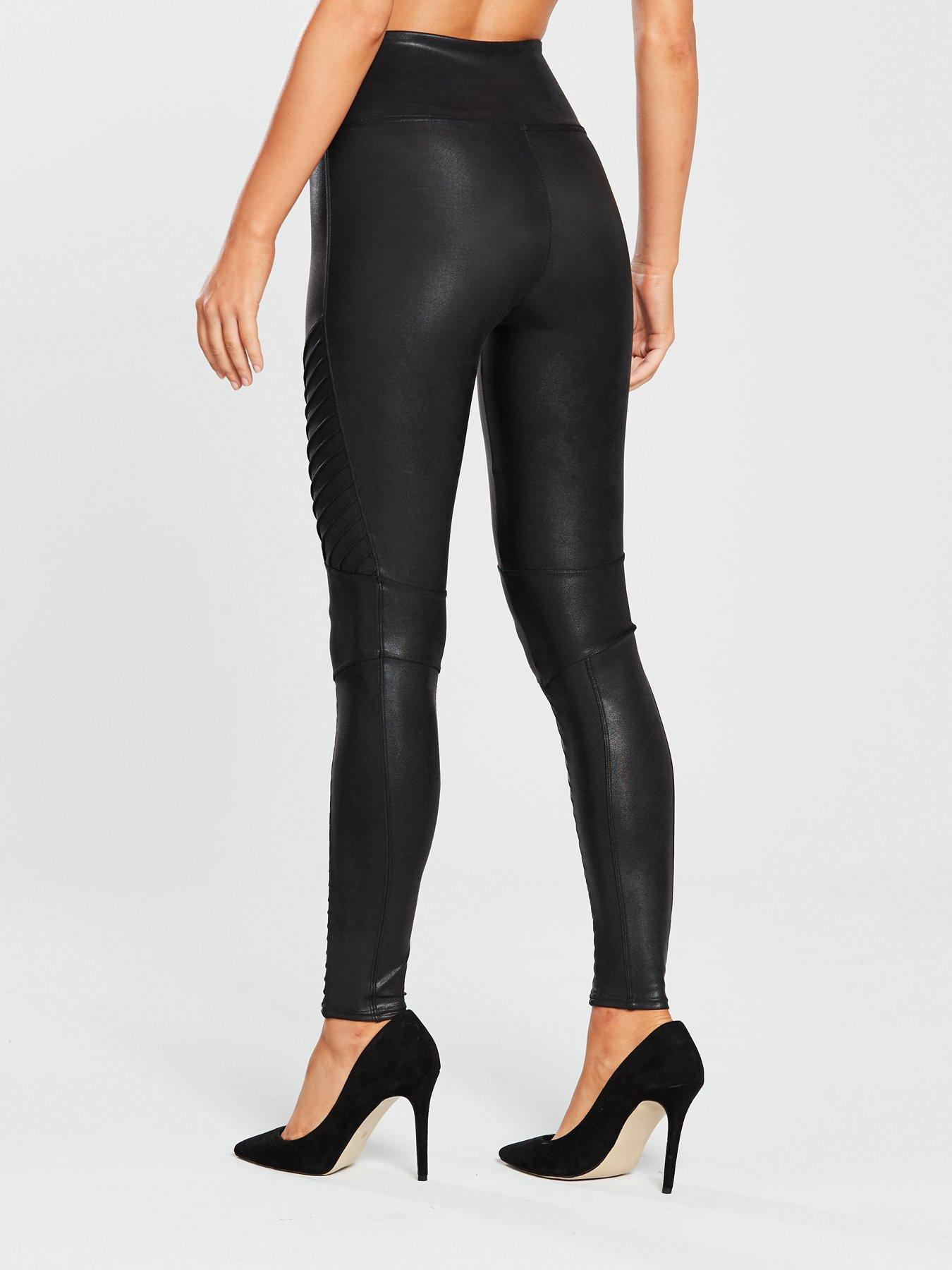 Spanx Firm Control Faux Leather Moto Leggings - Black