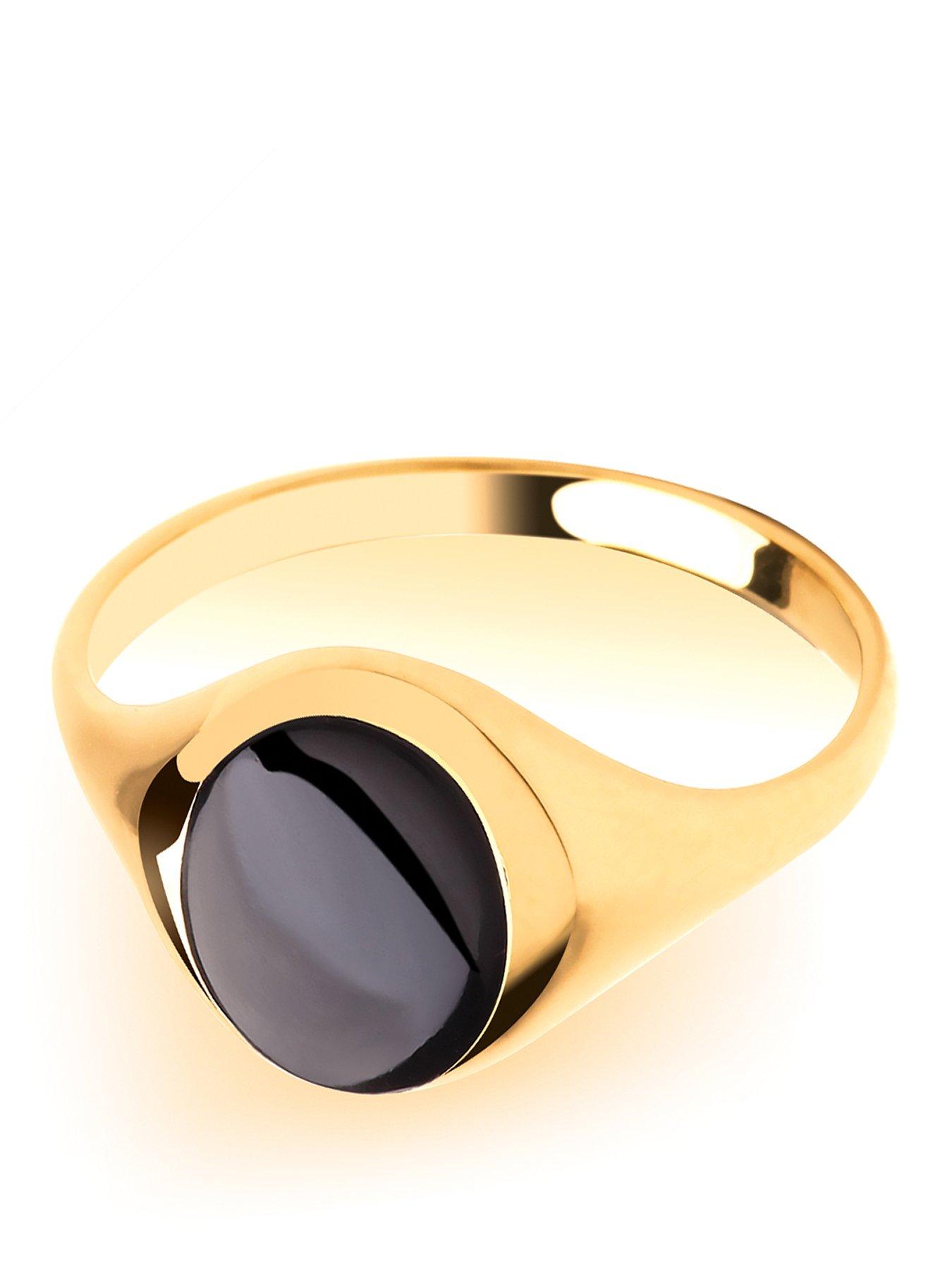 The Love Collection 9ct Gold Round Onyx Signet Ring