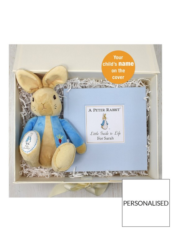 front image of signature-gifts-personalised-peter-rabbit-guide-to-life-plush-toy-gift-set