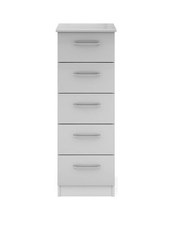 front image of one-call-sanford-ready-assembled-high-gloss-narrow-5-drawer-chest
