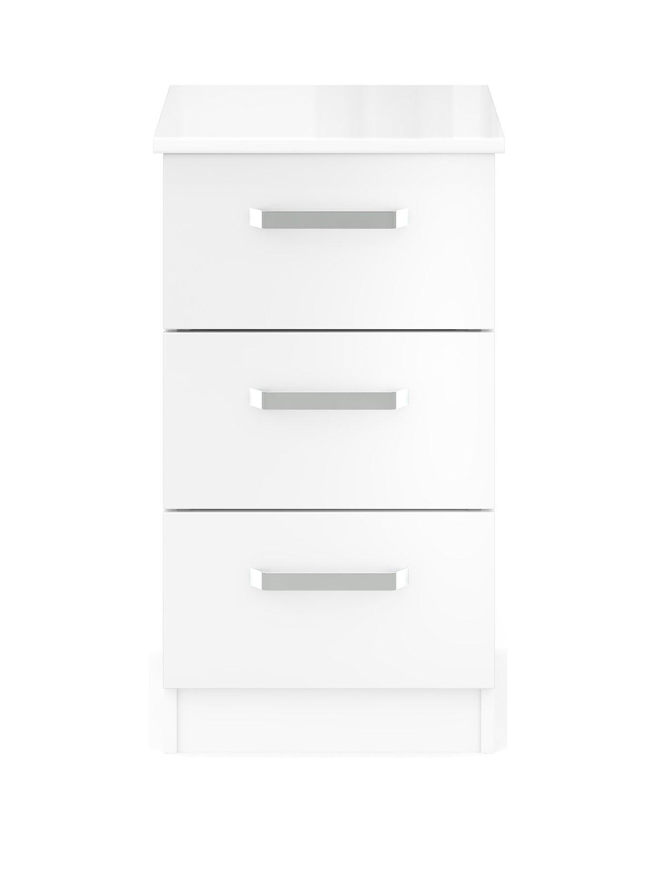 undefined Sanford Ready Assembled High Gloss 3 Drawer Bedside Chest