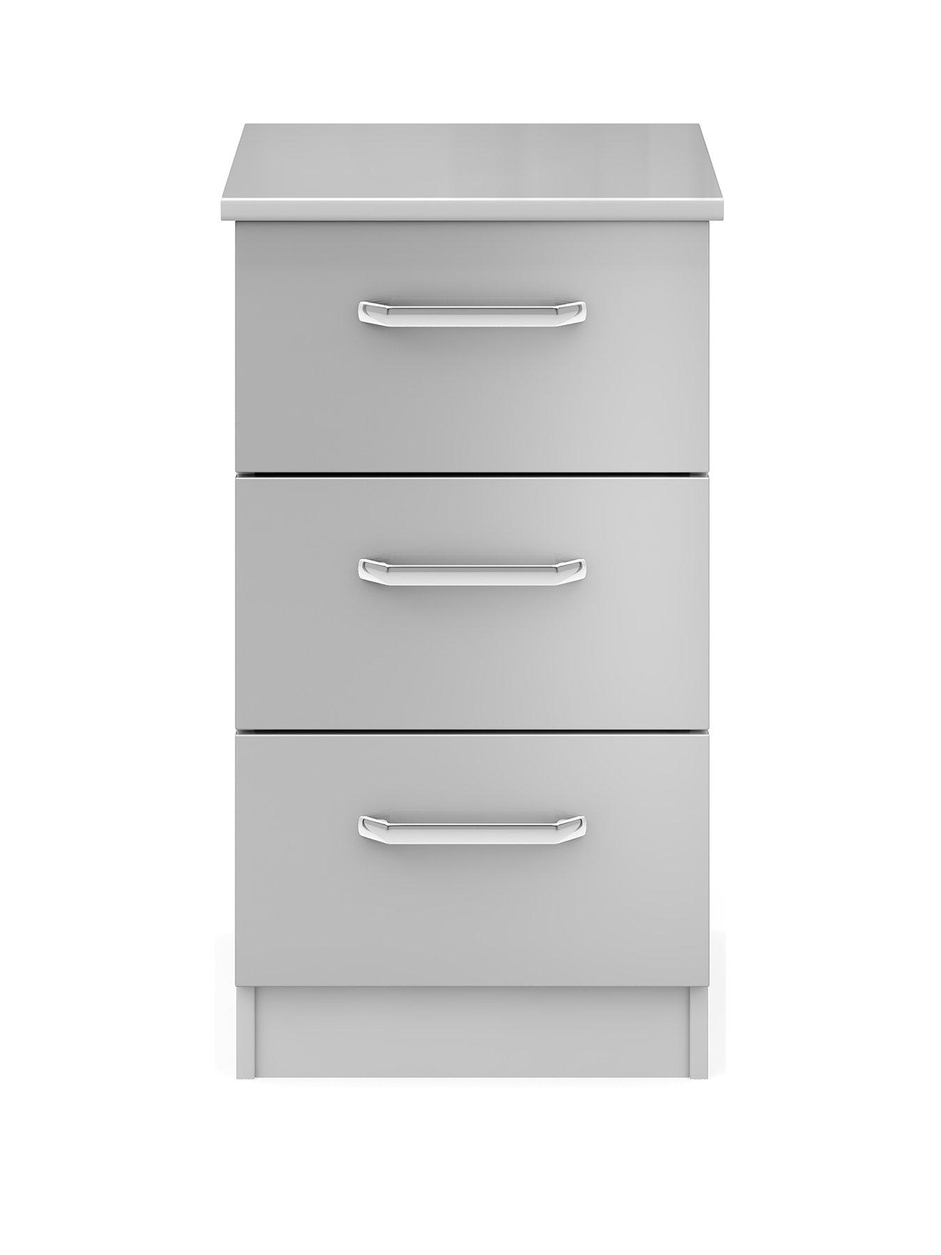 One Call Sanford Ready Assembled High Gloss 3 Drawer Bedside Chest