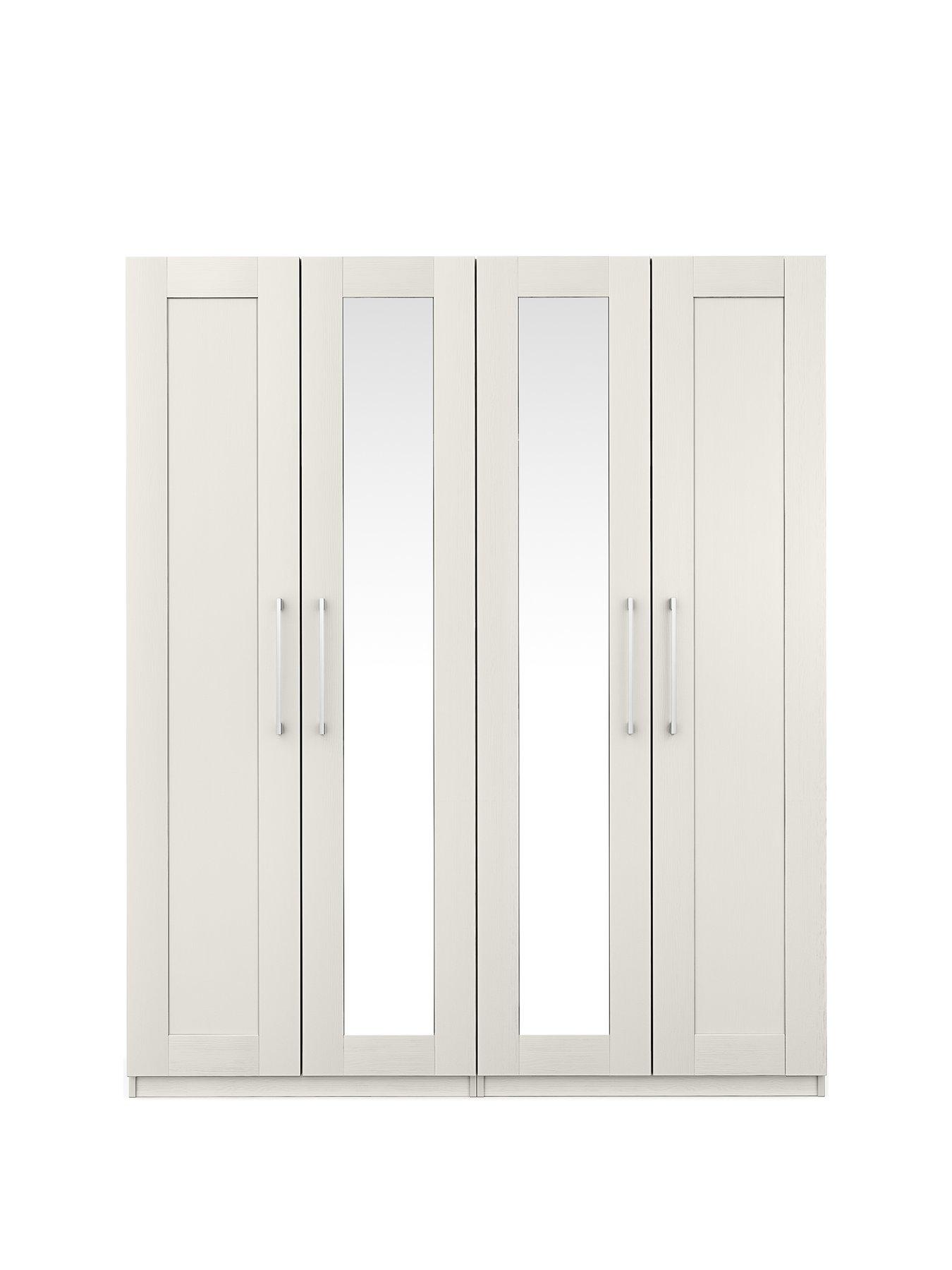One Call Frodsham Part Assembled 4 Door Mirrored Wardrobe