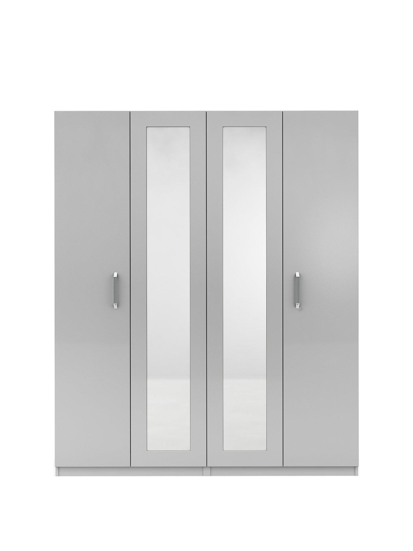 one-call-sanford-part-assemblednbsp4-door-high-gloss-mirrored-wardrobe
