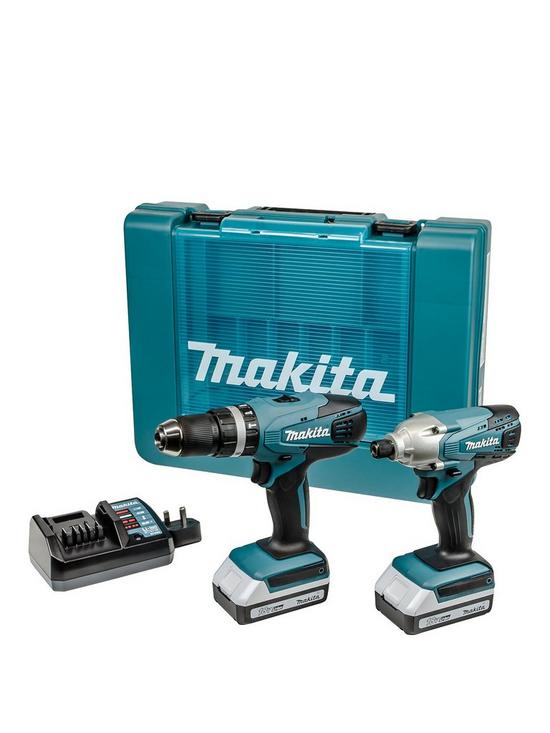 front image of makita-18v-volt-g-series-combi-drill-and-impact-driver-kit-complete-with-2-x-li-ion-batteries