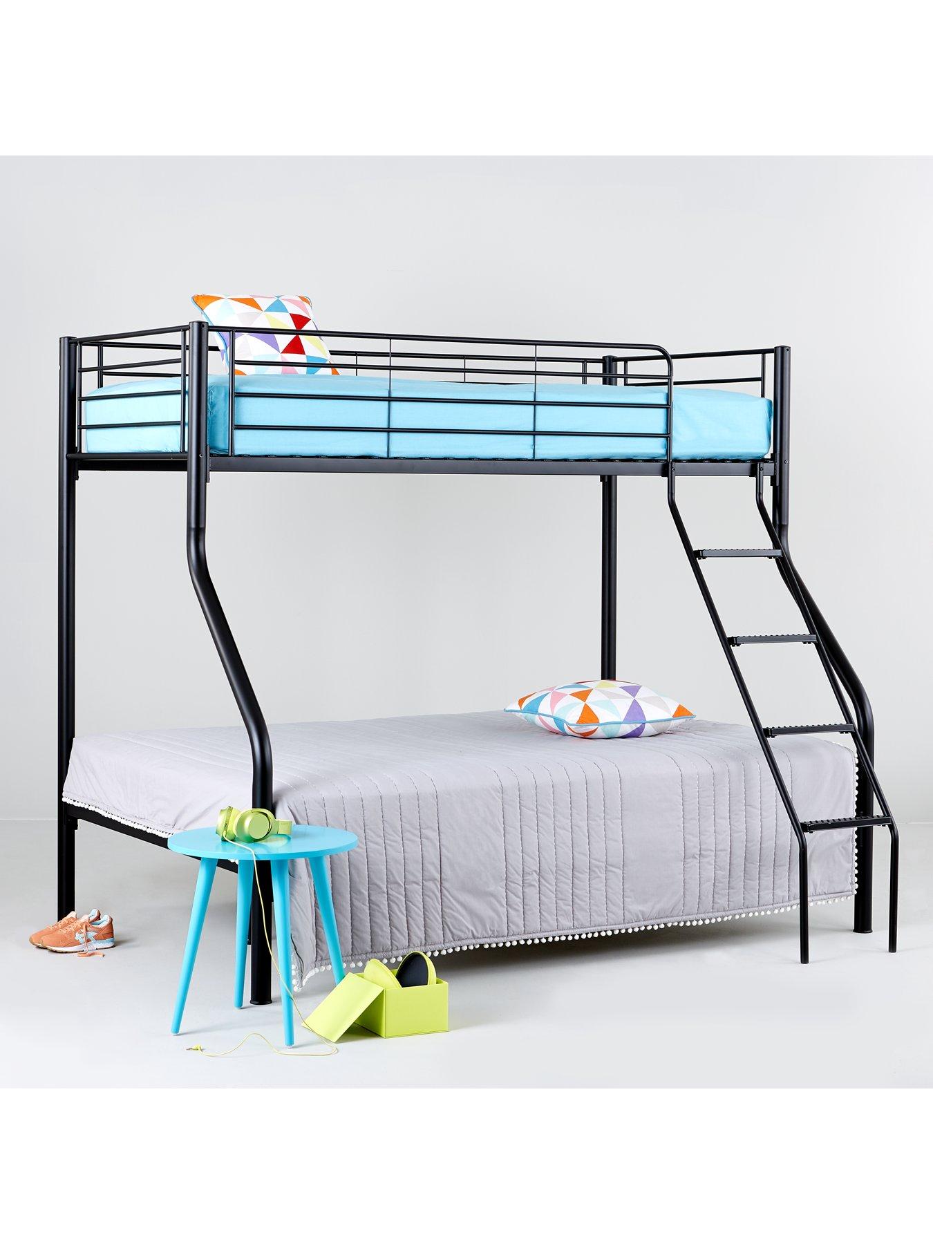Domino Metal Trio Bunk Bed with Optional Mattresses Fitted With A Ladder And Guard Rail On The