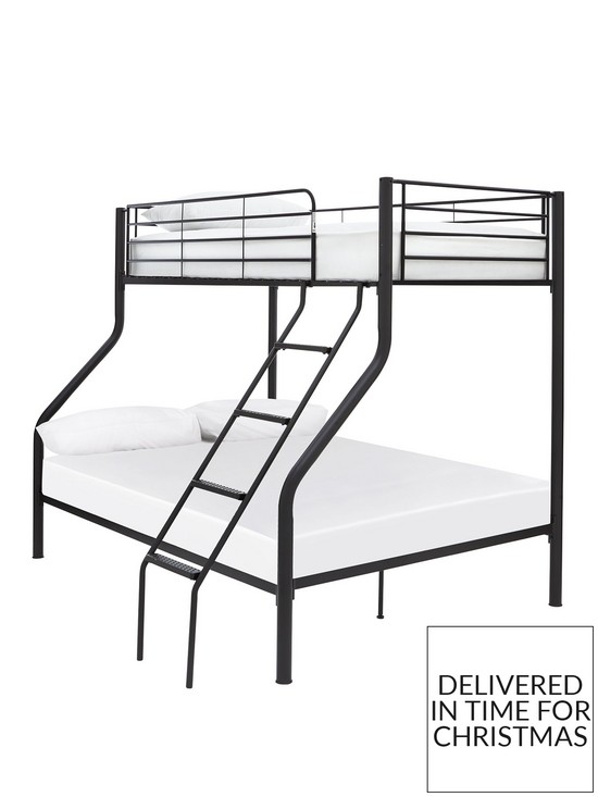 stillFront image of very-home-domino-metal-trio-bunk-bed-with-optional-mattresses-fitted-with-a-ladder-and-guard-rail-on-the-top-bunk